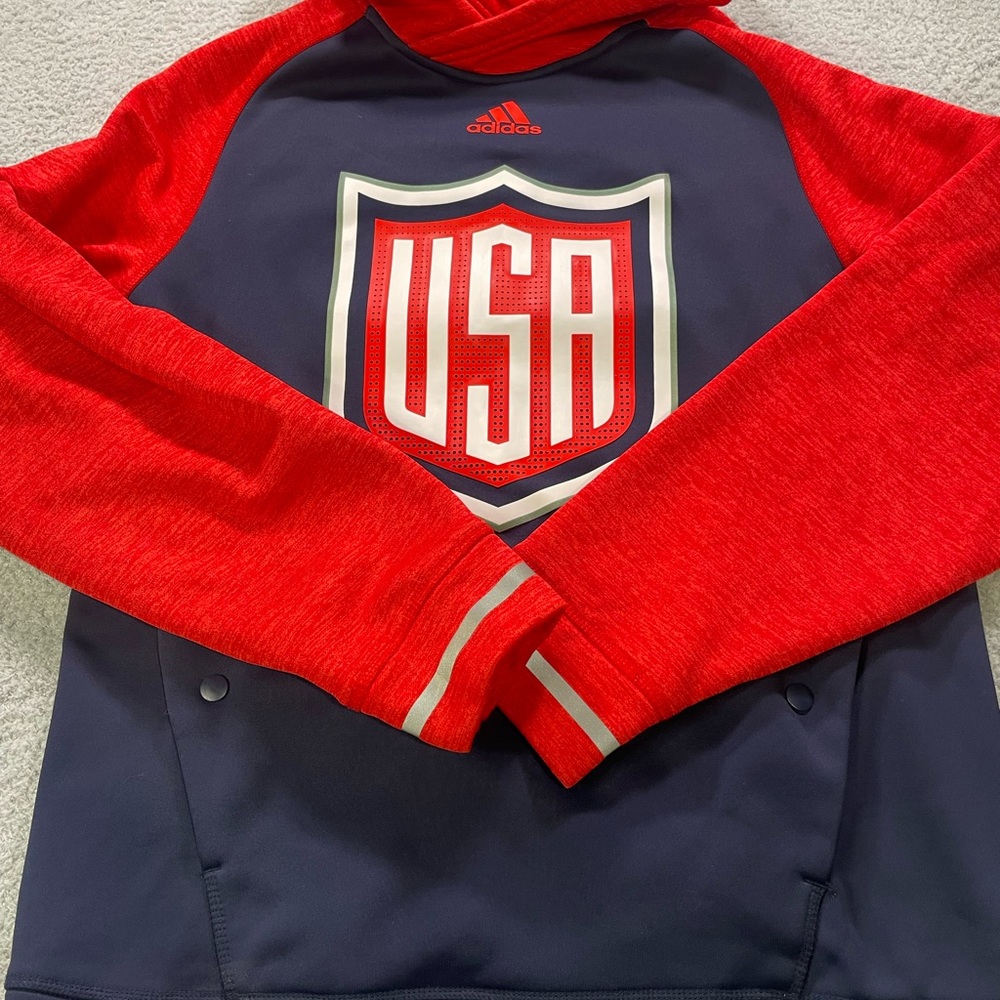 Adidas Climawarm USA Mens Size M Hockey '16 World Cup Navy Hooded Sweatshirt